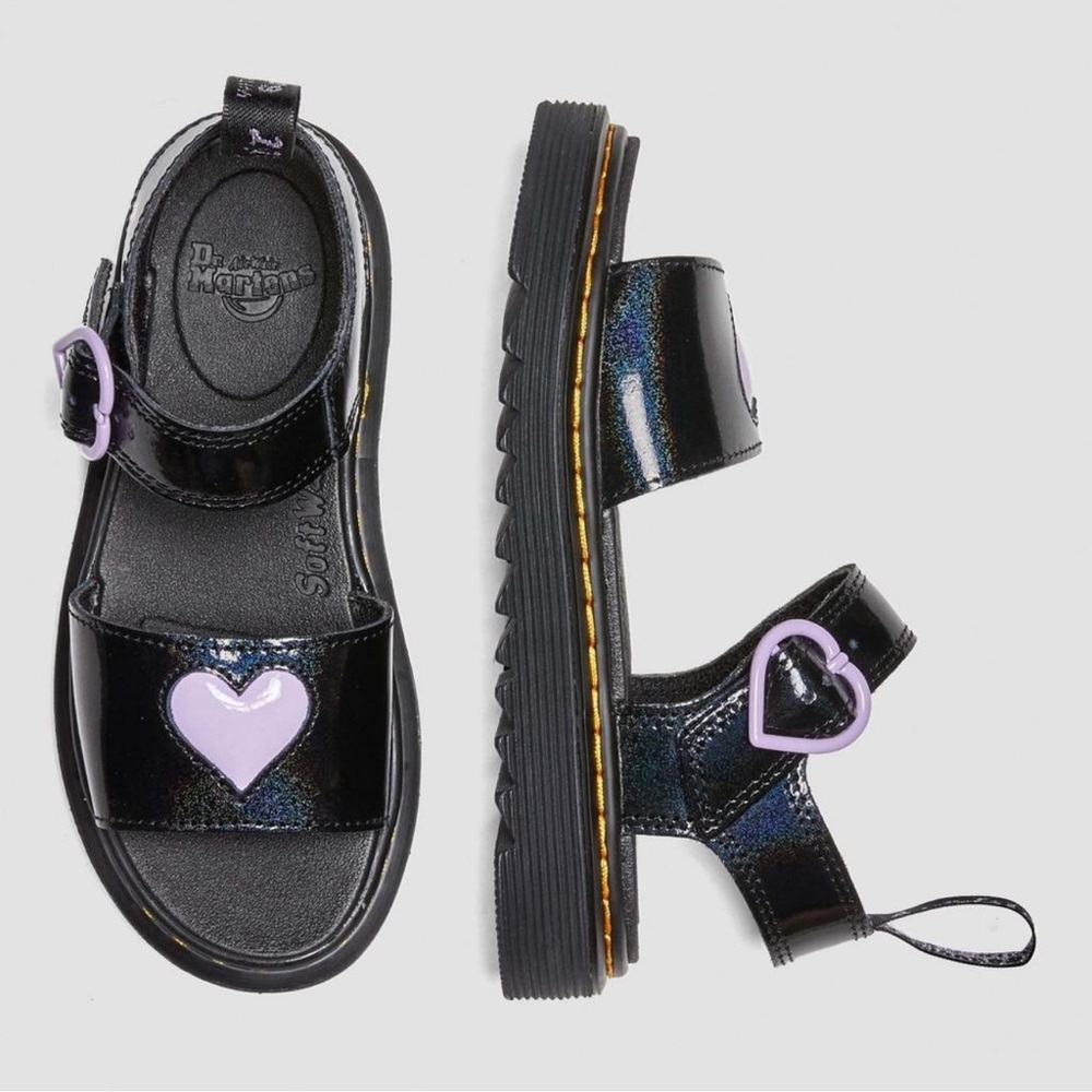 Dr. Martens Kids Black Sandals with Purple Hearts